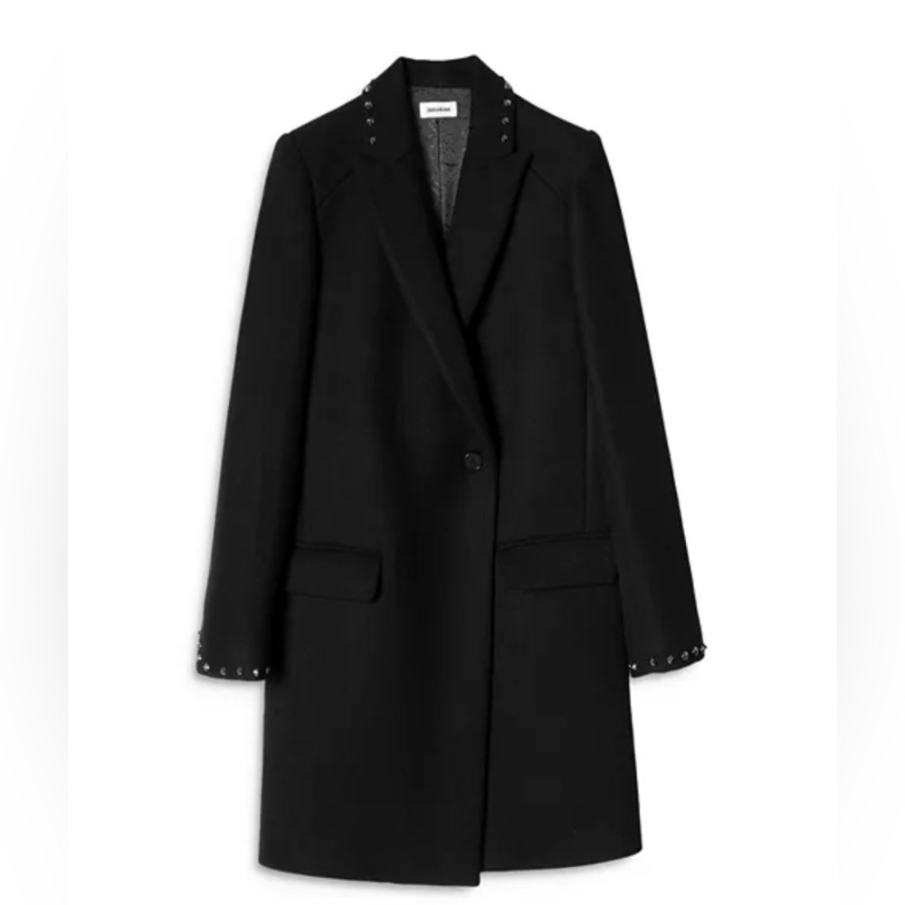 Zadig & Voltaire Marco Black Wool Blend Studded Coat